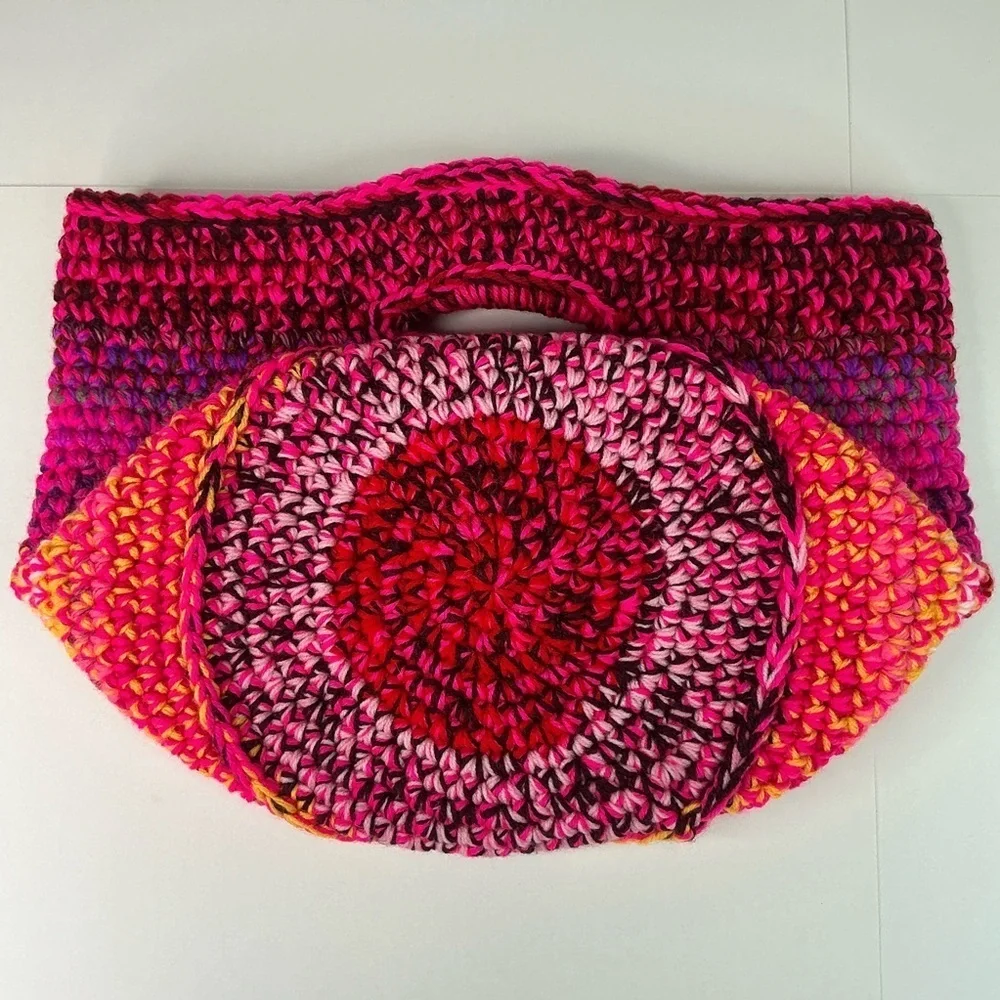 Handcrafted Multicolor Crochet Scrap Woven Tote Bag Basket Storage Handmade Knit